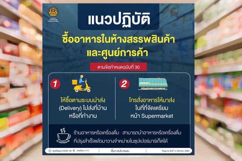 เคลียร์ชัด! ประชาชนซื้ออาหารในห้างได้ แต่ต้องรอรับที่จัดให้บริเวณซุปเปอร์มาร์เก็ตเท่านั้น