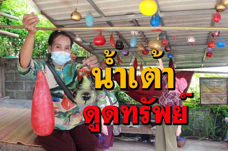 แม่ค้าเมืองน้ำดำไอเดียเก๋เพ้นท์สีน้ำเต้าประดับร้านเรียกลูกค้า