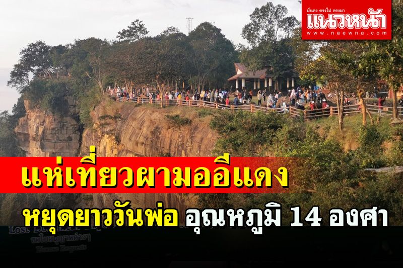หยุดยาววันพ่อ! นักท่องเที่ยวแห่ขึ้นสัมผัสอากาศหนาวบนผามออีแดงอุณหภูมิ 14 องศา