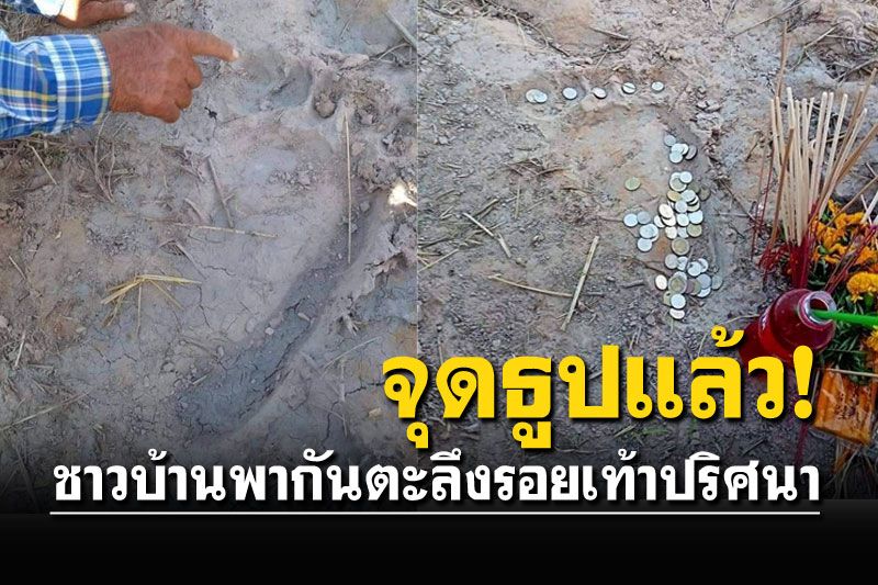 แห่มุงรอยเท้าขนาดใหญ่กลางทุ่งนา ชาวบ้านเชื่อเป็นมุนษย์โบราณ