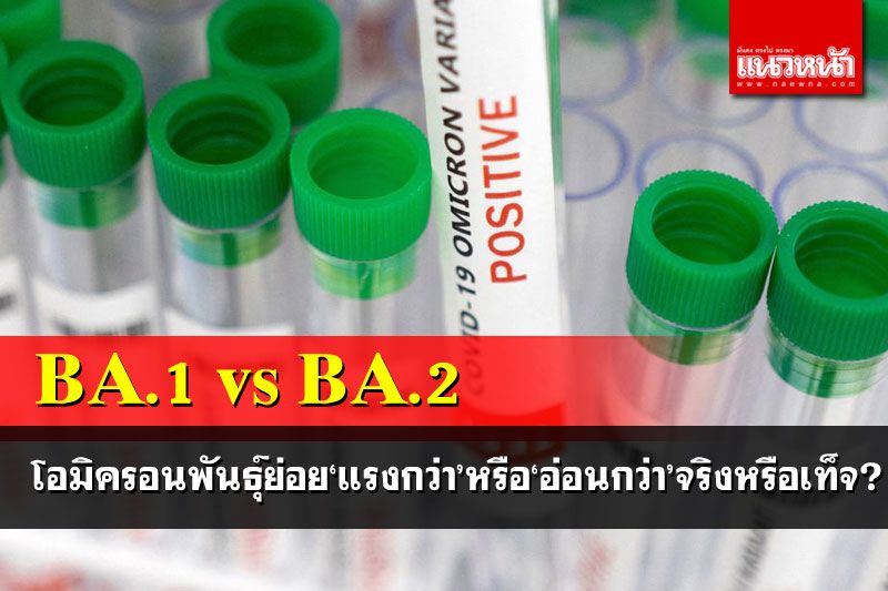 'โอมิครอน'สายพันธุ์ย่อย BA.1 vs BA.2 เชื้อ'แรงกว่า'หรือ'อ่อนกว่า'จริงหรือเท็จ?