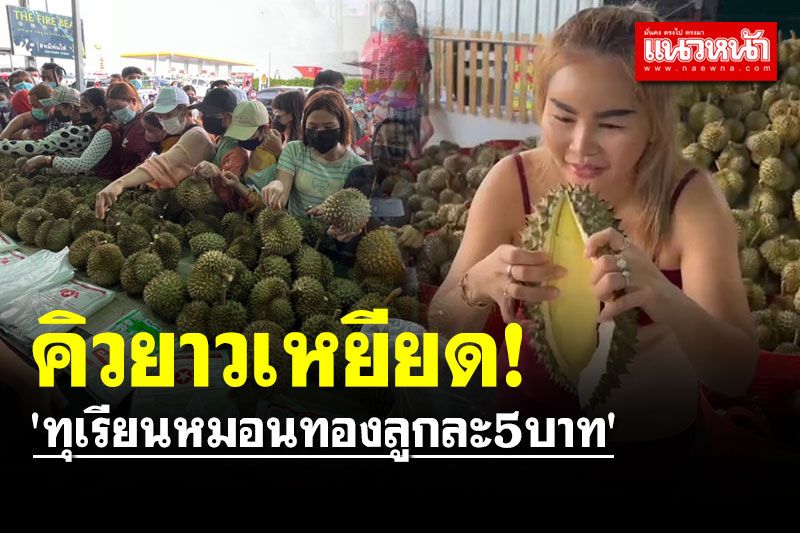 มาจ้า!! 'ทุเรียนหมอนทองลูกละ5บาท' คลื่นมหาชนแห่ต่อคิวยาวเหยียด