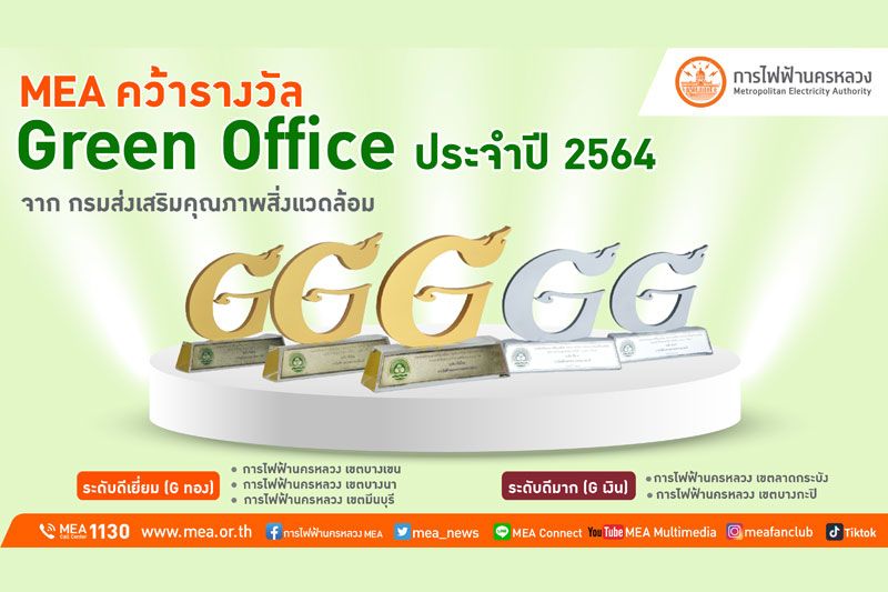 MEA คว้า 5 รางวัล โครงการสำนักงานสีเขียว (Green Office) ประจำปี 2564