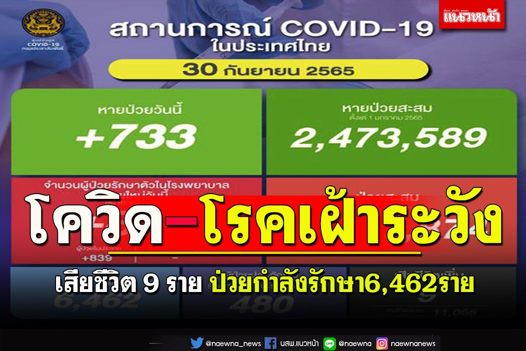 ‘โควิดไทย’ ปิดฉากแล้ว!เสียชีวิต 9ราย ป่วยกำลังรักษา6,462ราย