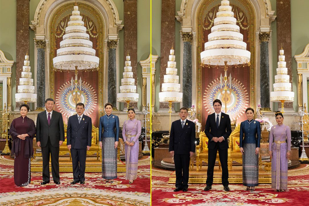 ภาพประวัติศาสตร์ ในหลวง พระราชินี ทรงรับผู้นำเอเปค ณ พระที่นั่งจักรีมหาปราสาท