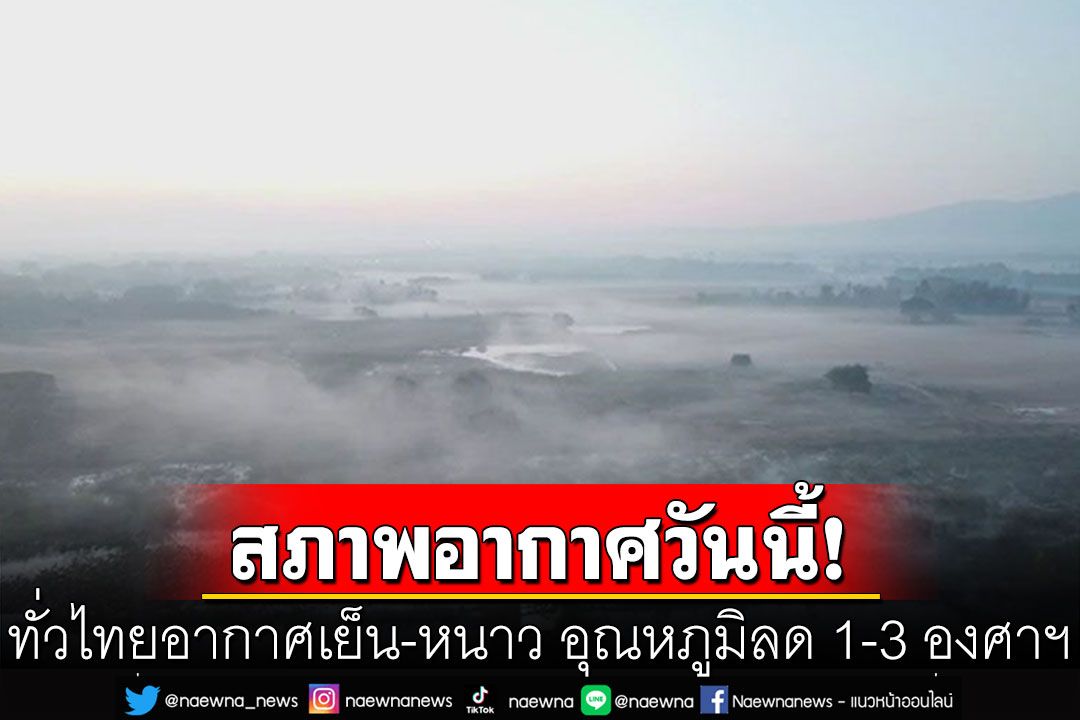 ทั่วไทยอากาศเย็น-หนาว อุณหภูมิลด 1-3 องศาฯ ภาคใต้ฝนคะนอง