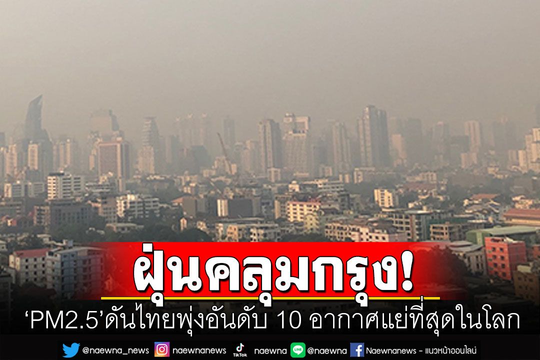 ฝุ่นคลุมกรุง! PM2.5เกินค่ามาตรฐาน70พื้นที่ ไทยพุ่งอันดับ10อากาศแย่ที่สุดในโลก