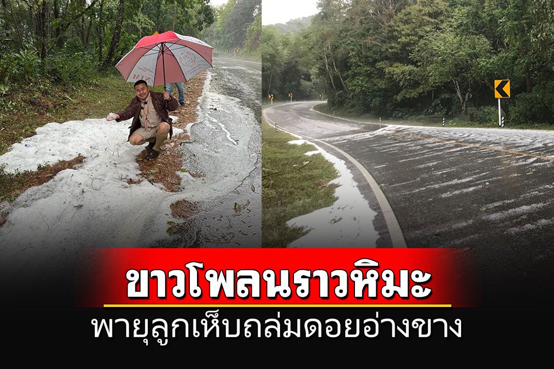 ตะลึง!! พายลูกเห็บถล่มดอยอ่างขาง ขาวโพลนเต็มถนนราวหิมะ