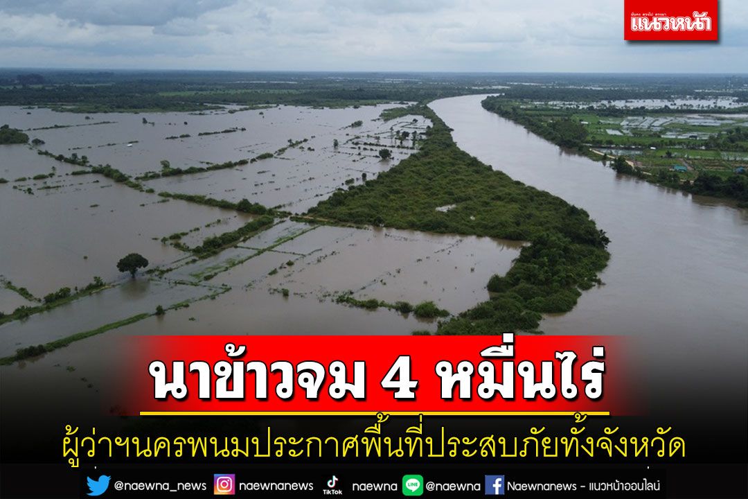 นครพนมประกาศพื้นที่ประสบภัยทั้งจังหวัด 12 อำเภอนาข้าวจมน้ำกว่า 4 หมื่นไร่