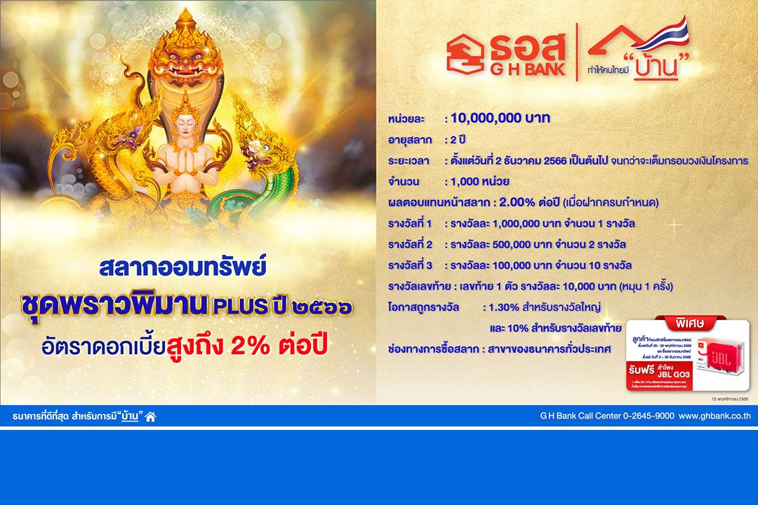 ธอส.มอบโชคส่งท้ายปี กับสลากออมทรัพย์สุดพรีเมียม ชุดพราวพิมาน Plus ปี 2566