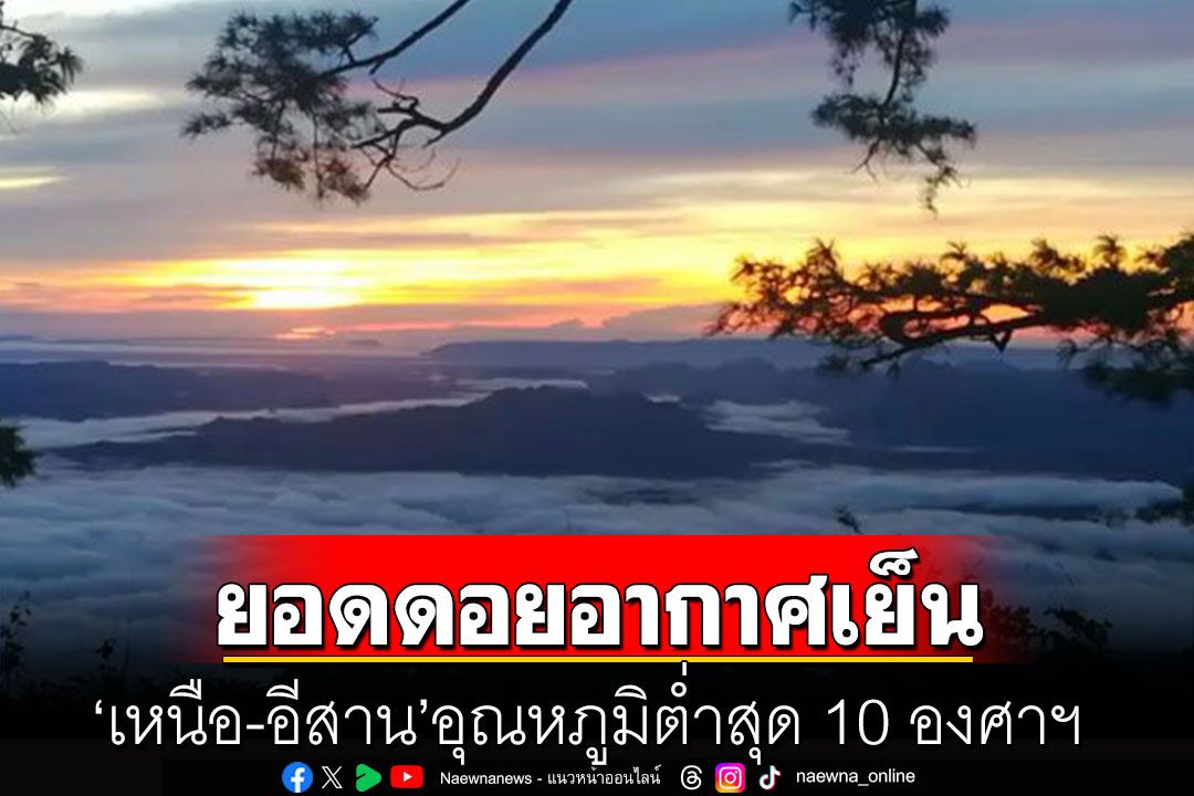 กรมอุตุฯเผย'เหนือ-อีสาน'อุณหภูมิตํ่าสุด 10 องศาฯ กทม.อากาศเย็นมีหมอกในตอนเช้า