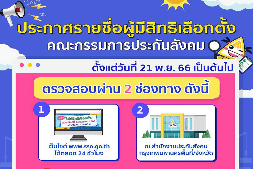 สปส.เปิด 2 ช่องทางตรวจสอบรายชื่อผู้มีสิทธิเลือกตั้งบอร์ด