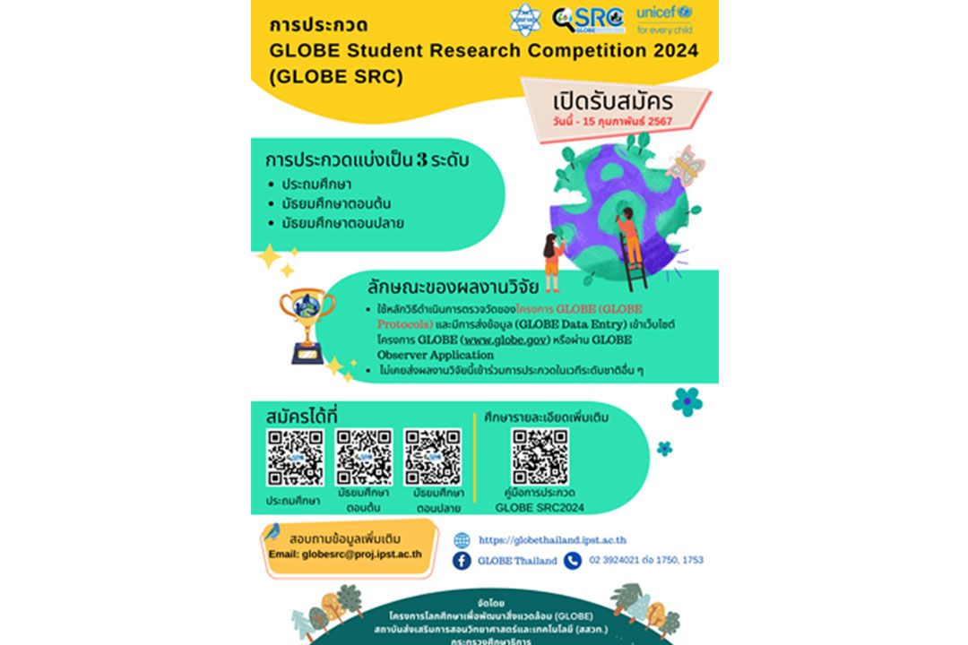 สสวท.เปิดเวทีประกวด 'GLOBE SRC 2024' กระตุ้นเยาวชนเก่งคิด เก่งวิจัย วิทยาศาสตร์สิ่งแวดล้อม