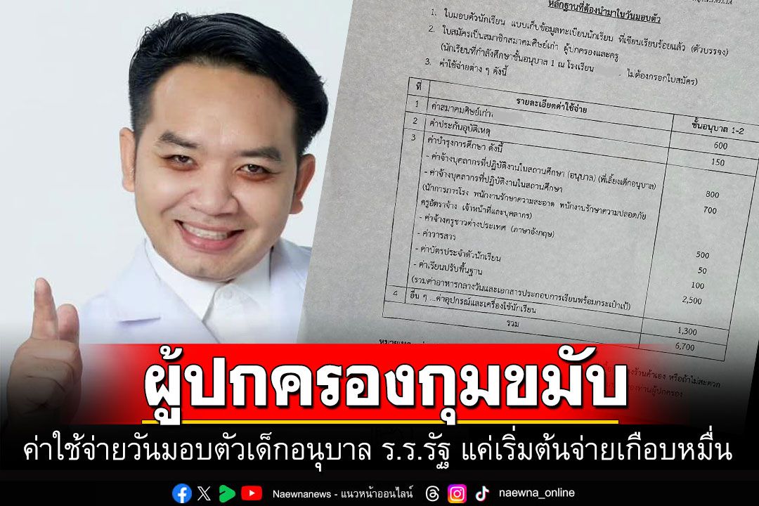 ผู้ปกครองกุมขมับ! ค่าใช้จ่ายวันมอบตัวเด็กอนุบาลโรงเรียนรัฐ แค่เริ่มต้นจ่ายเกือบหมื่น