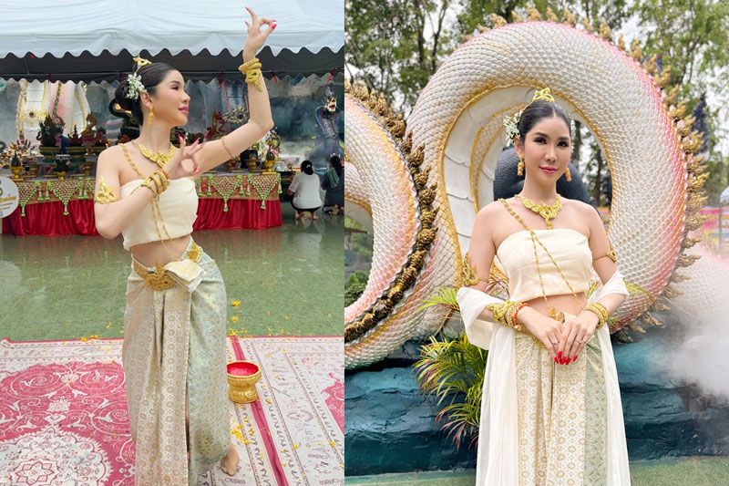 สุดงดงาม 'หญิงจี้ ดาวจรัสฟ้า'รำบวงสรวง ถวายแก้บน ปู่องค์ดำแสนสิริจันทรานาคราช และแม่ย่ามณีจันทรา
