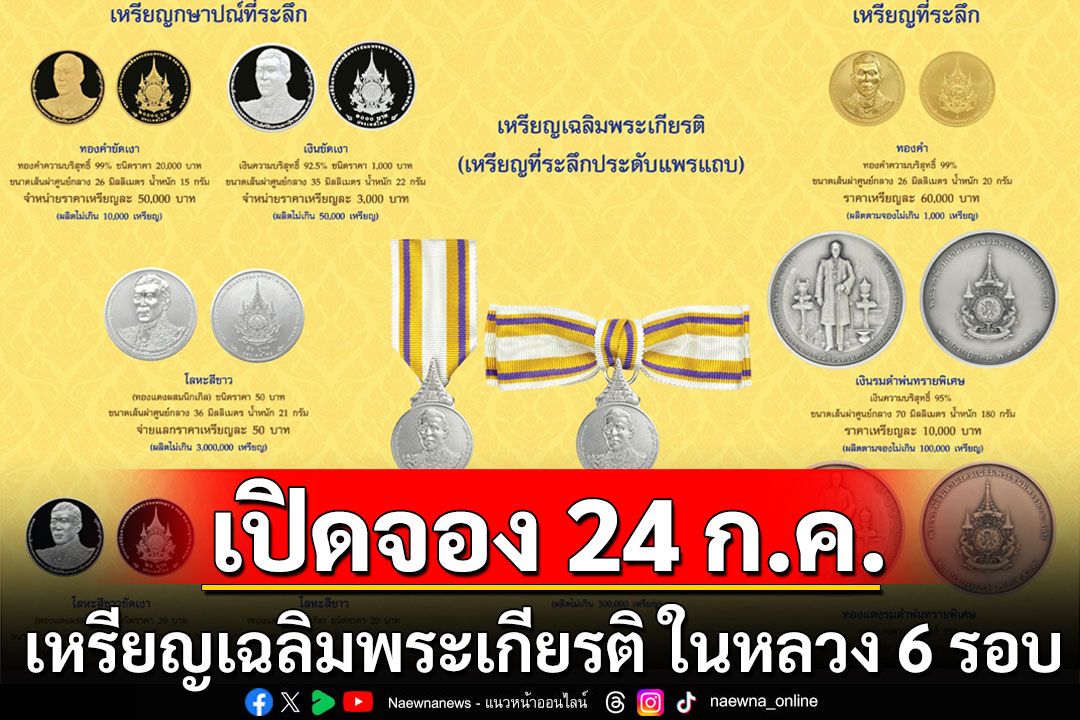 ก.คลัง ออกเหรียญเฉลิมพระเกียรติ ในหลวง 6 รอบ เปิดจอง-จำหน่าย 24 ก.ค.นี้