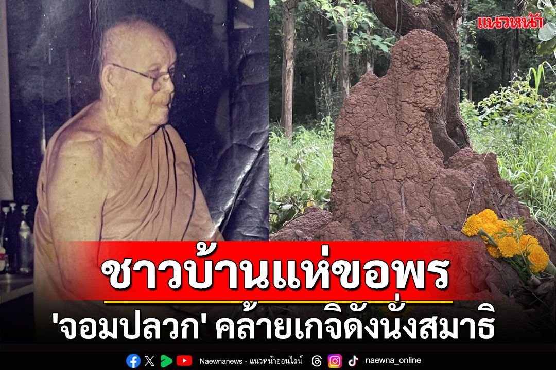 อัศจรรย์ 'จอมปลวก' คล้ายเกจิดังนั่งสมาธิ ชาวบ้านแห่ขอพร