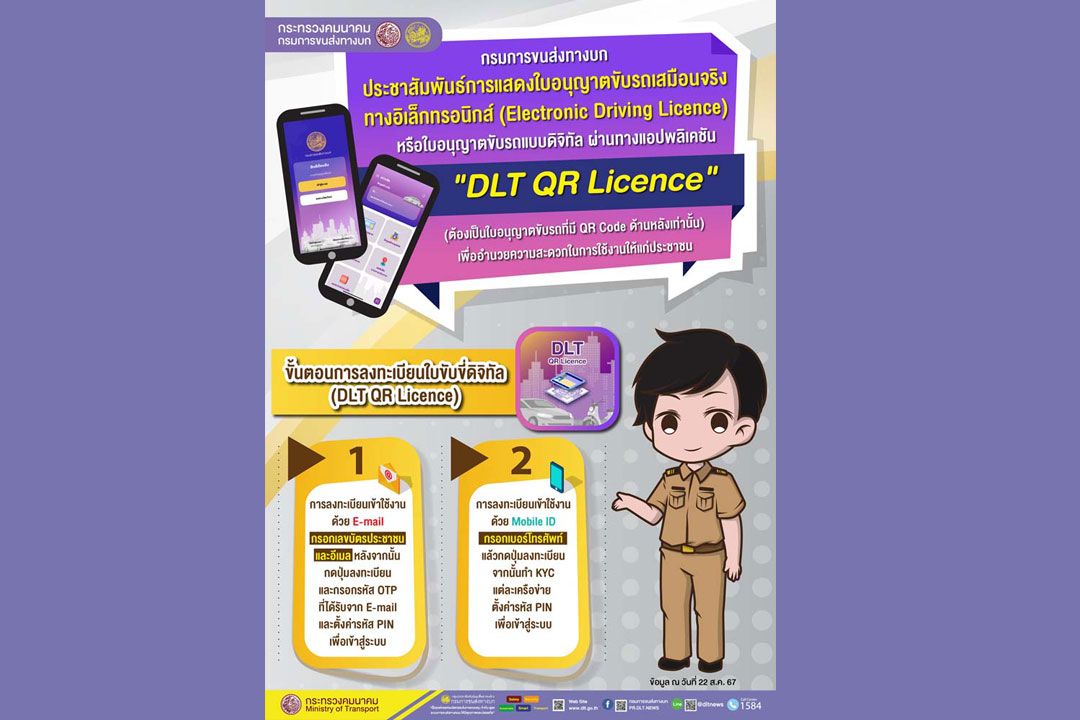 ใบอนุญาตขับรถแบบดิจิทัล ผ่านทางแอปพลิเคชั่น  ‘DLT QR Licence’ ต้องมี QR Code