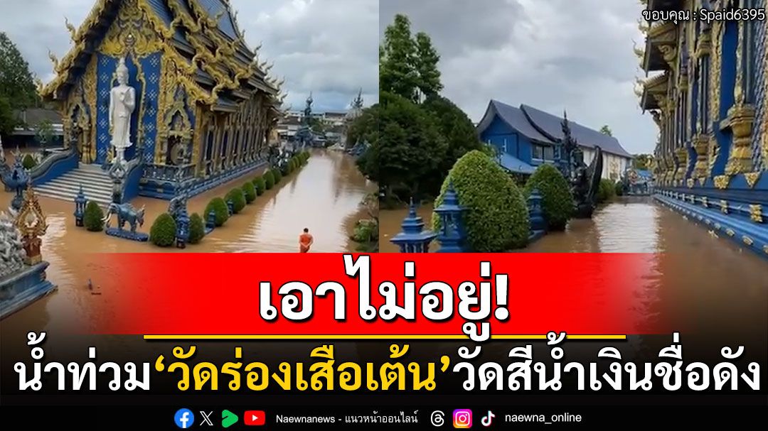 เชียงรายอ่วม! น้ำกกทะลักท่วม'วัดร่องเสือเต้น'วัดสีน้ำเงินชื่อดัง กระสอบทรายเอาไม่อยู่
