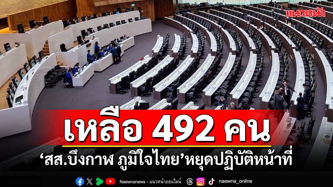 ‘สุวรรณา’สส.บึงกาฬ‘ภูมิใจไทย’หยุดปฏิบัติหน้าที่ เหลือทำหน้าที่ได้ 492 คน