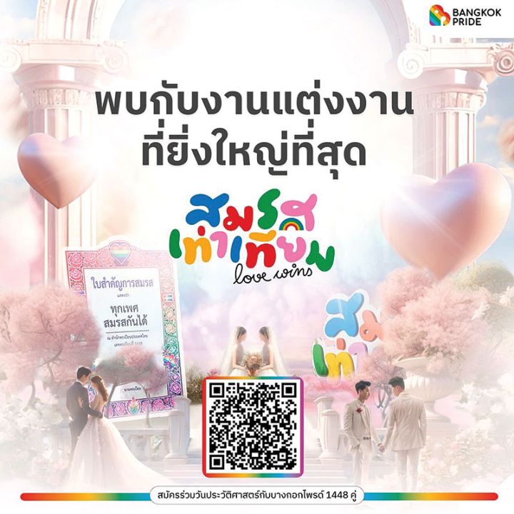 ‘นฤมิตไพรด์’เตรียมจัดแต่งงาน และจดทะเบียนสมรส  คู่รัก LGBTQIAN+‘For All 1,448 คู่’