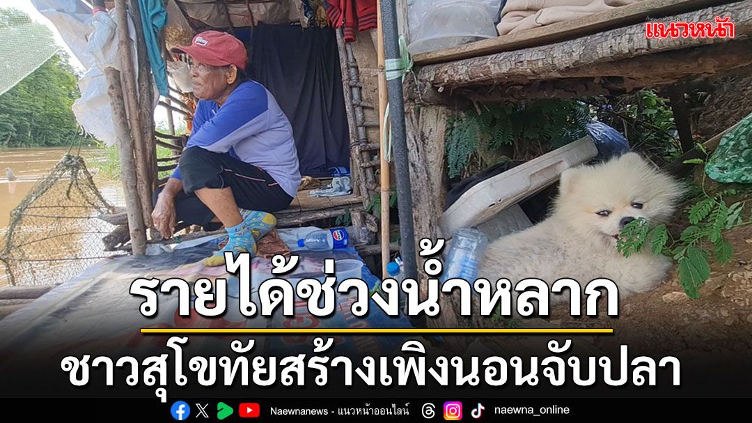 ชาวบ้านสุโขทัยสร้างเพิงนอนจับปลา 4 เดือน หารายได้ช่วงฤดูน้ำหลาก