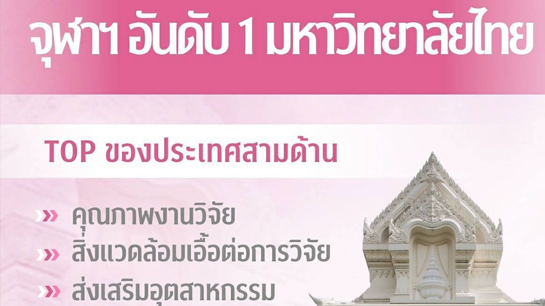 'จุฬาฯ'อันดับ 1 มหาวิทยาลัยไทย Top ของประเทศ 3 ด้าน จากการจัดอันดับโดย THE WUR 2025