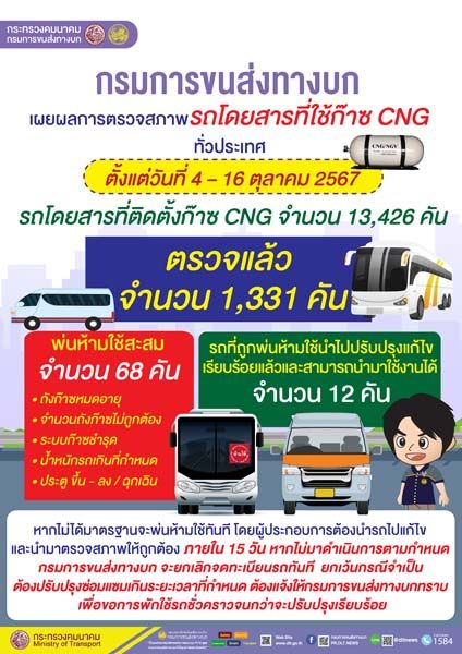 ขนส่งฯ พ่นห้ามใช้รถโดยสาร CNG 68 คัน !!