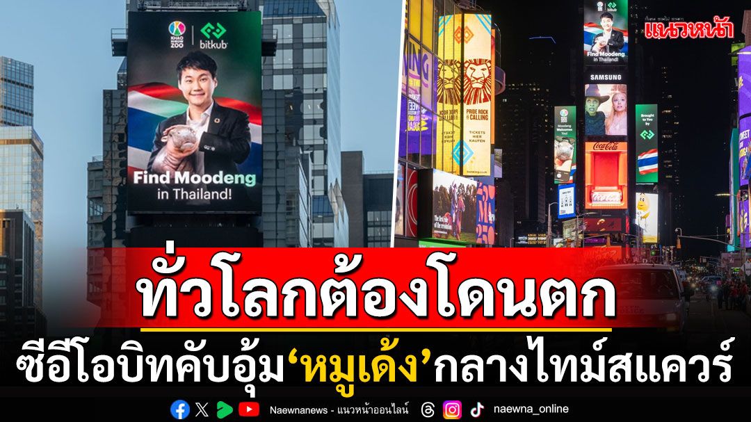 ฮือฮา! 'ซีอีโอบิทคับ'อุ้ม'หมูเด้ง'ยึดบิลบอร์ดไทม์สแควร์ ชวนคนทั่วโลกสัมผัสความน่ารัก