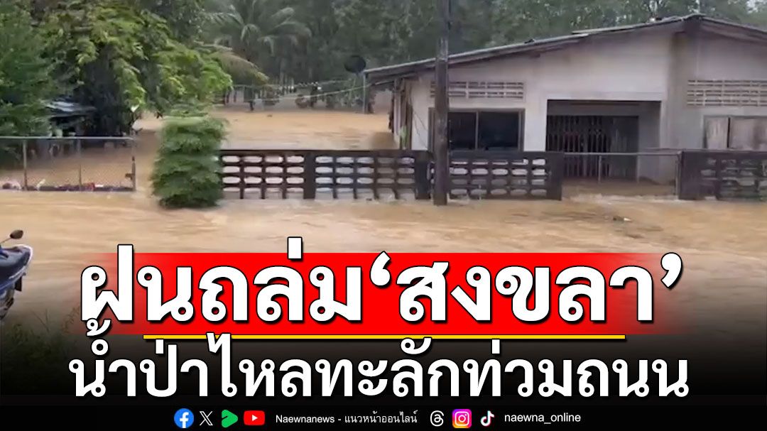 ฝนกระหน่ำ'สงขลา' น้ำป่าไหลทะลักท่วมถนน-บ้านโคกม่วง