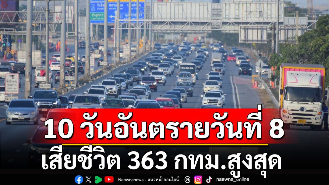 10 วันอันตรายปีใหม่ 2568 วันที่ 8 เจ็บ 2,090 เสียชีวิต 363 กทม.สูงสุด