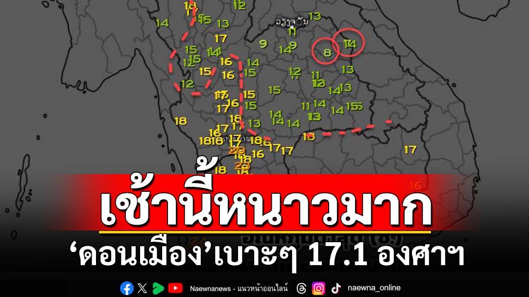 เช้านี้หนาวมาก!หลายพื้นที่อุณหภูมิลดลง 3-5 องศาฯ ‘ดอนเมือง’ 17.1 องศาฯ