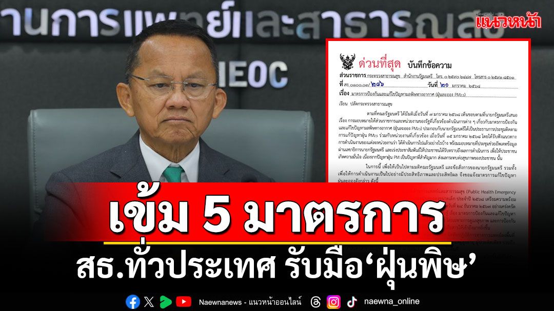 เข้ม 5 มาตรการ! ‘สมศักดิ์’เซ็นคำสั่ง สธ.ทั่วประเทศ รับมือ‘ฝุ่นพิษ’