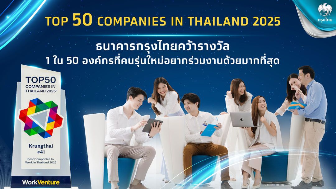 กรุงไทย ติดอับดับ 50 องค์กรที่คนรุ่นใหม่อยากทำงานมากสุด 2 ปีซ้อน