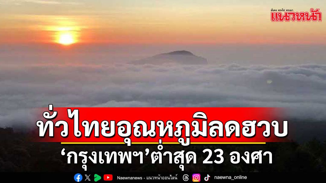 กรมอุตุฯเผยทั่วไทยอุณหภูมิลดฮวบ 'กรุงเทพฯ' ต่ำสุด 23 องศา