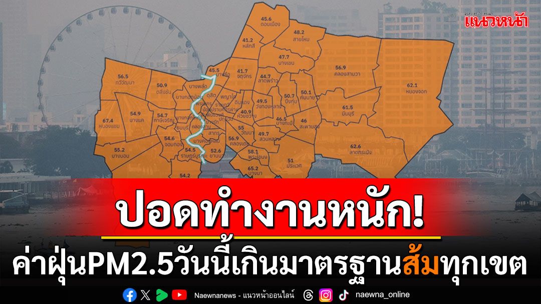 ปอดคนกรุงทำงานหนัก! ค่าฝุ่นPM2.5เกินมาตรฐาน'ส้ม'ทุกเขต หนองแขม-บางขุนเทียนอ่วม