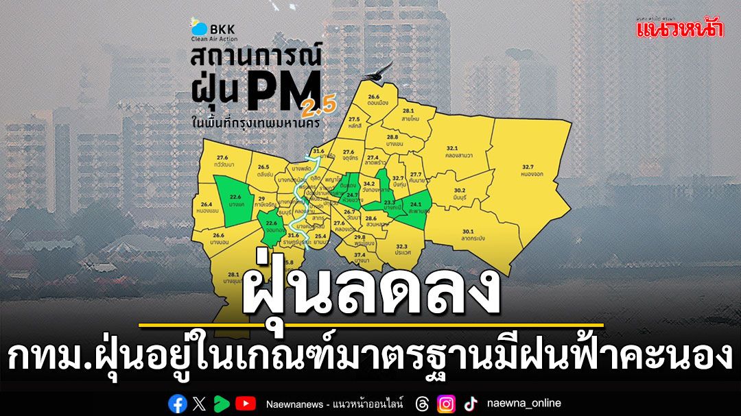 กทม.ฝุ่นอยู่ในเกณฑ์มาตรฐาน มีฝนฟ้าคะนอง ร้อยละ10