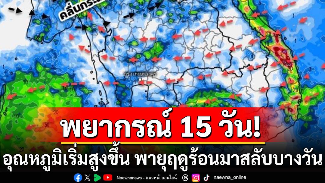 กรมอุตุนิยมวิทยา พยากรณ์ 15 วันล่วงหน้า อุณหภูมิเริ่มสูงขึ้น พายุฤดูร้อนมาสลับบางวัน