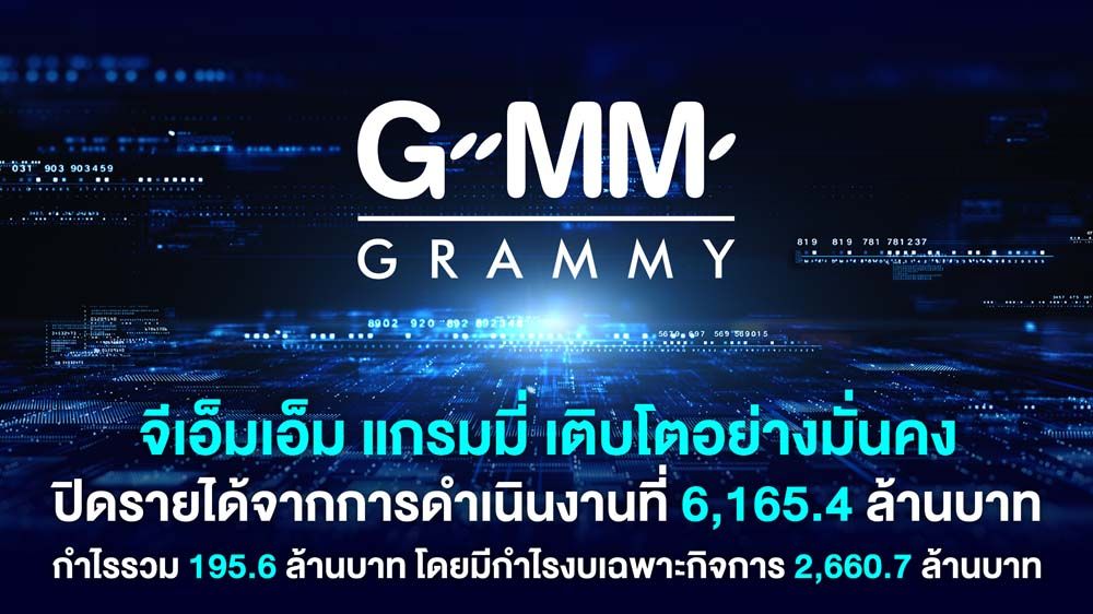 'จีเอ็มเอ็ม แกรมมี่'เติบโตอย่างมั่นคง ปิดรายได้จากการดำเนินงานที่ 6,165.4 ล้านบาท กำไรรวม 195.6 ล้านบาท