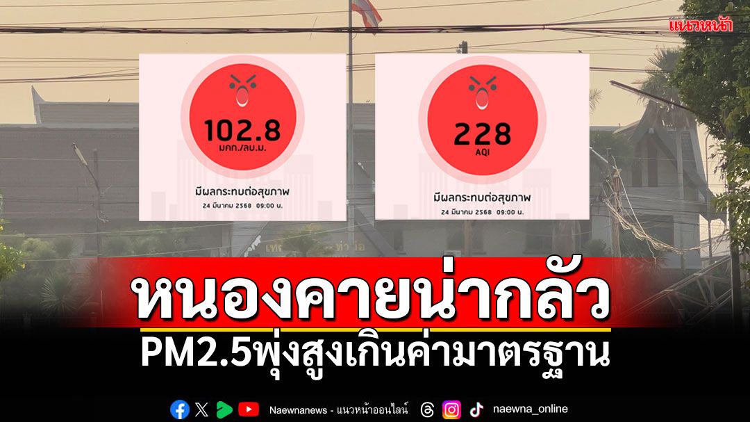 'หนองคาย'น่าเป็นห่วง ค่าฝุ่นPM 2.5 พุ่งสูงเกินค่ามาตรฐาน