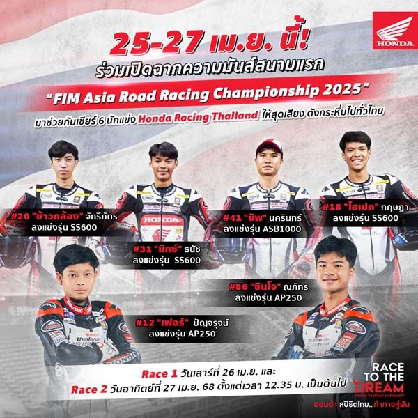 ฮอนด้า เรซซิ่ง ไทยแลนด์ พร้อมทำศึก  ARRC 2025 สนามโฮมเรซ สุดสัปดาห์นี้