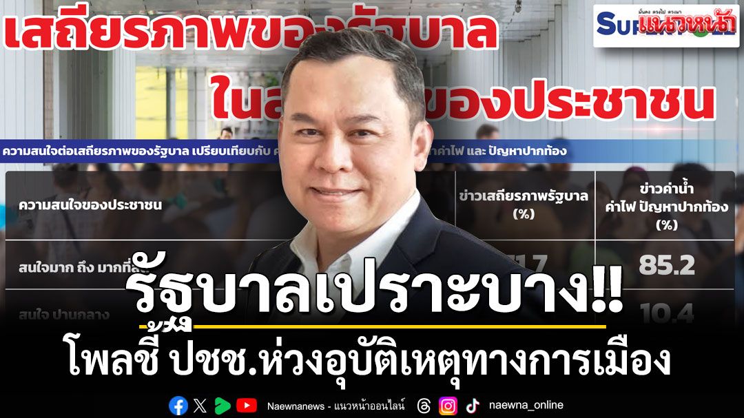 'ซูเปอร์โพล'สะท้อนเสถียรภาพรัฐบาลเปราะบาง ปชช.ห่วงอุบัติเหตุทางการเมือง