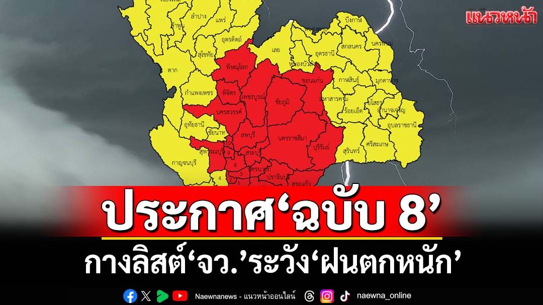 เช็คที่นี่! กรมอุตุนิยมวิทยาประกาศ‘ฉบับ8’ กางลิสต์‘จังหวัด’ระวัง‘พายุฤดูร้อน-ฝนตกหนัก’