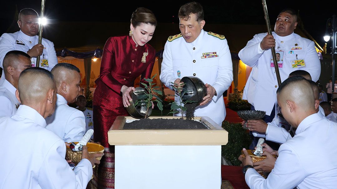 'ในหลวง-พระราชินี' ทรงปลูกต้นพระศรีมหาโพธิยาลงกรณ์ ณ พื้นที่พระที่นั่งอัมพรสถาน