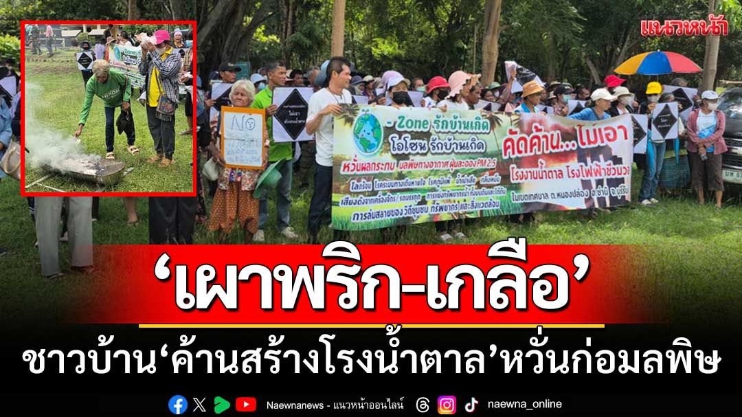 เผาพริกเผาเกลือ! ชาวบ้านรวมตัว ‘ค้านสร้างโรงงานน้ำตาล’ หวั่นก่อมลพิษ