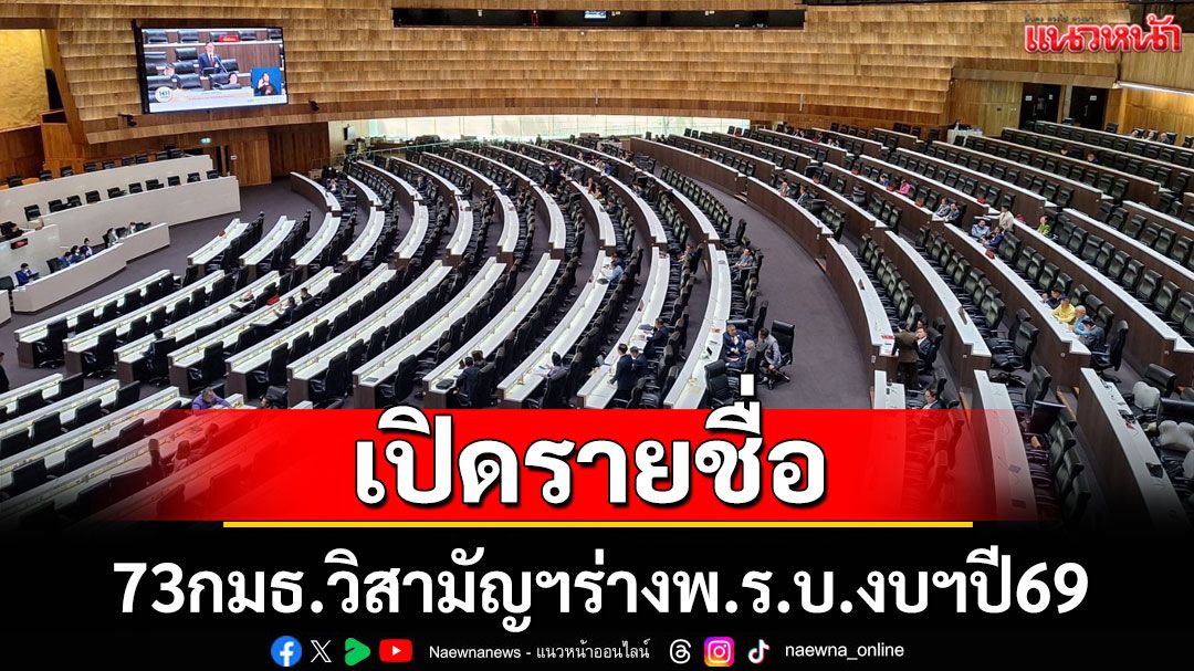 เปิดชื่อ '73กมธ.วิสามัญฯร่างพ.ร.บ.งบฯปี69' ประชุมนัดแรก 9 มิ.ย.นี้