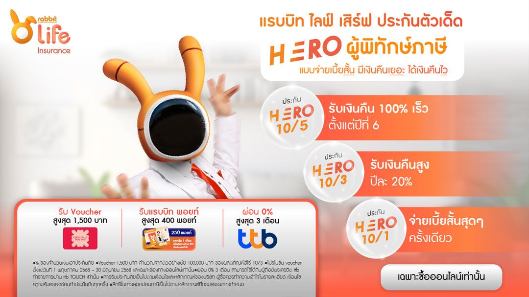 แรบบิท ประกันชีวิต เปิดแคมเปญ ‘3 Hero’ ชู 3 ผู้พิทักษ์การเงิน ด้วย 3 ประกันลดหย่อนภาษีสุดคุ้ม