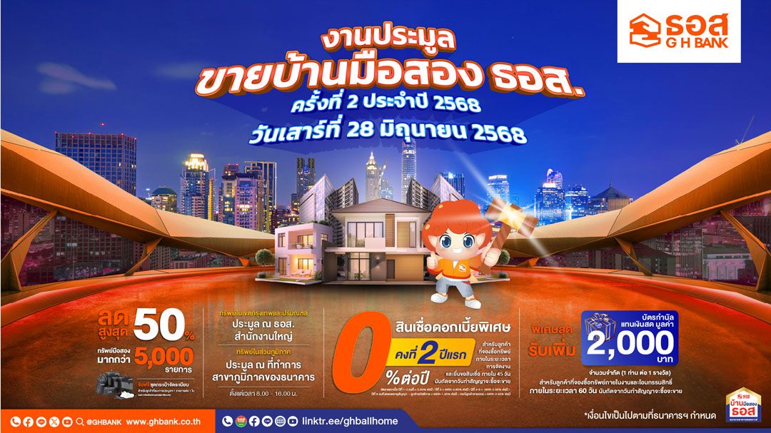ธอส. จัดประมูลทรัพย์เด่นกว่า 9 พันรายการ 28 มิ.ย.นี้