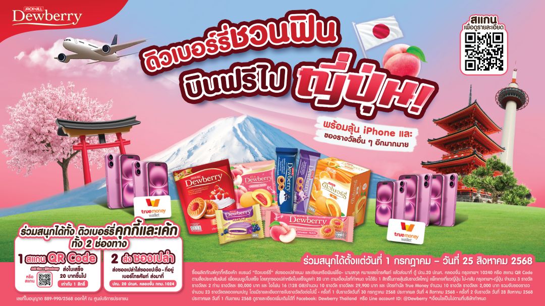 'ดิวเบอร์รี่' แจกหนัก! ลุ้นทริปเที่ยวญี่ปุ่น กับแคมเปญ 'ดิวเบอร์รี่ชวนฟิน บินฟรีไปญี่ปุ่น'