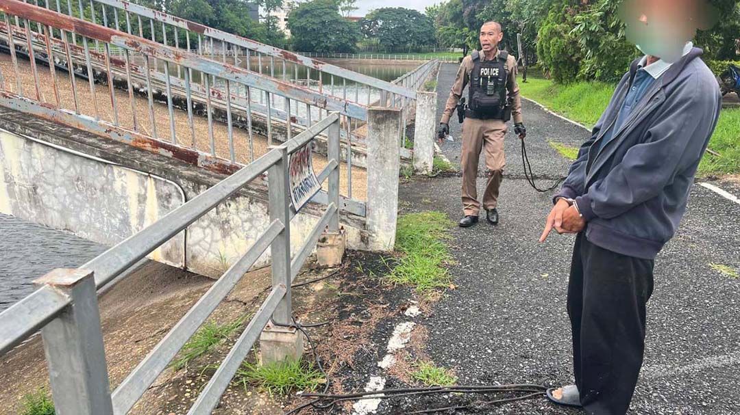 ‘สืบเมืองมุกดาหาร’จับกุมชายวัย56ปี ขโมยตัดสายไฟฟ้า